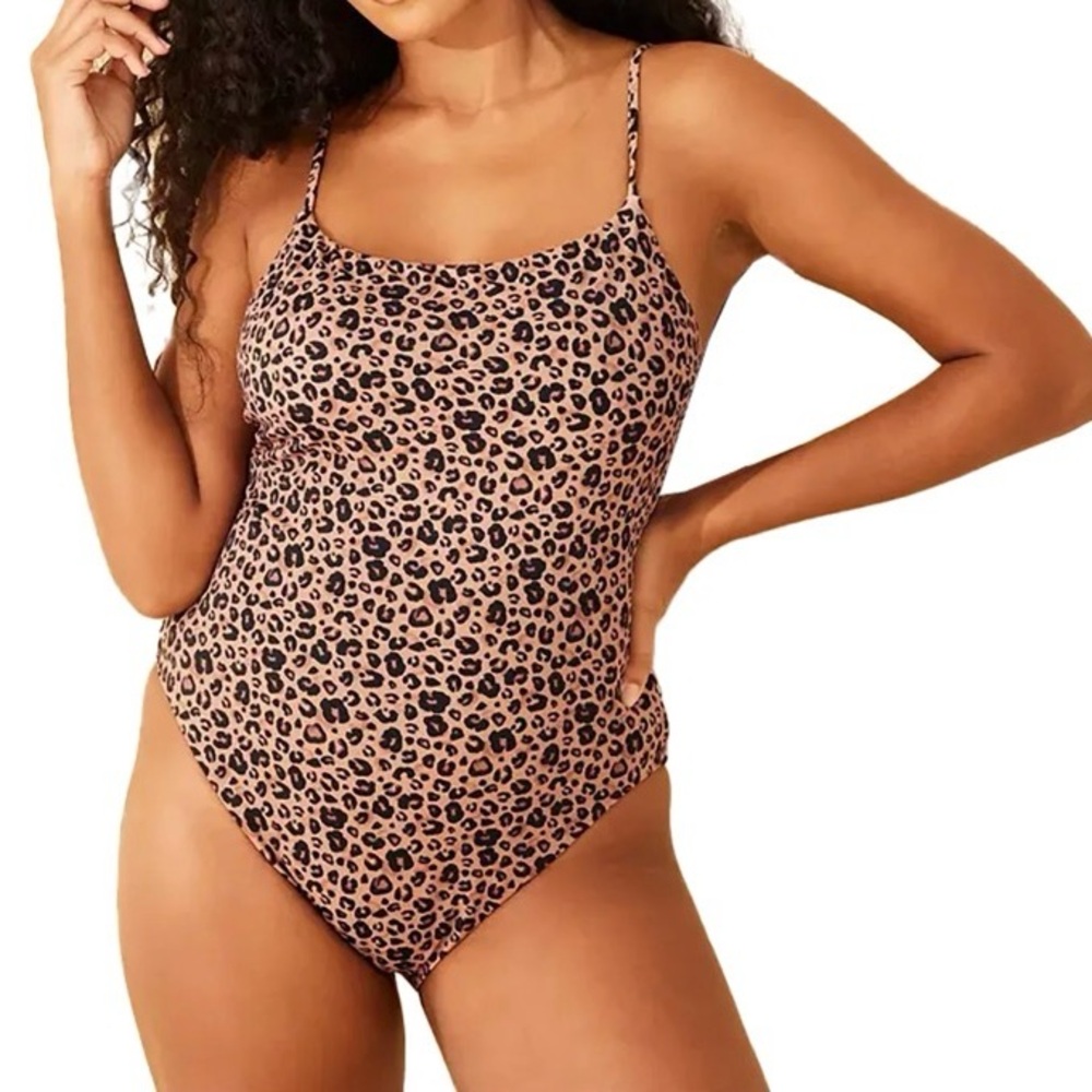 Leopard Print One-Piece Swimsuit, crisscross X-Back. Removable bra cups. XL. NWT